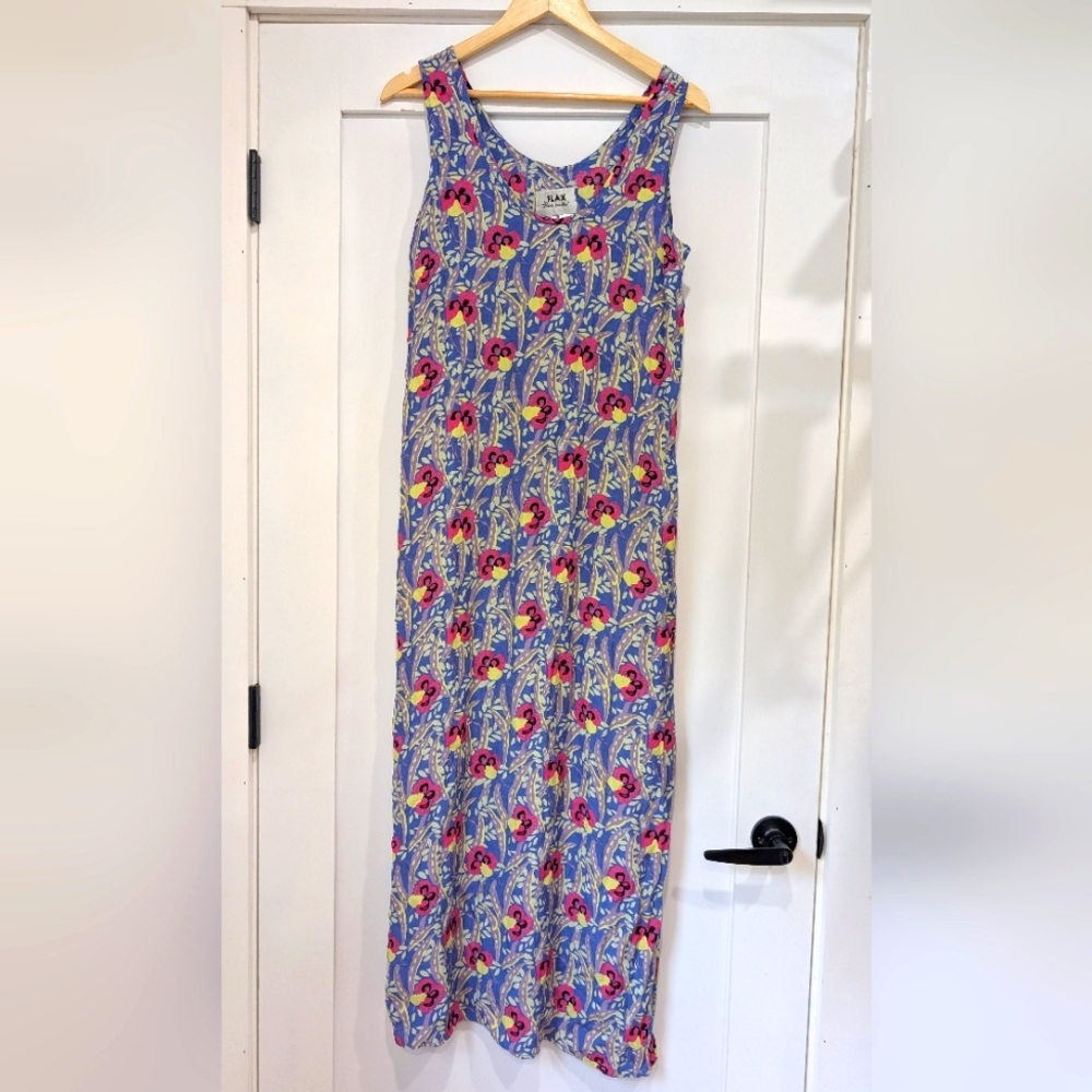 **Vintage BoHo FLAX Jeanne Engelhart Small Rayon Floral Dress Lagenlook Maxi